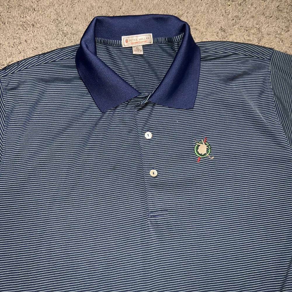 PETER MILLAR  POLO SHIRT MENS XL NAVY STRIPE VINTAGE